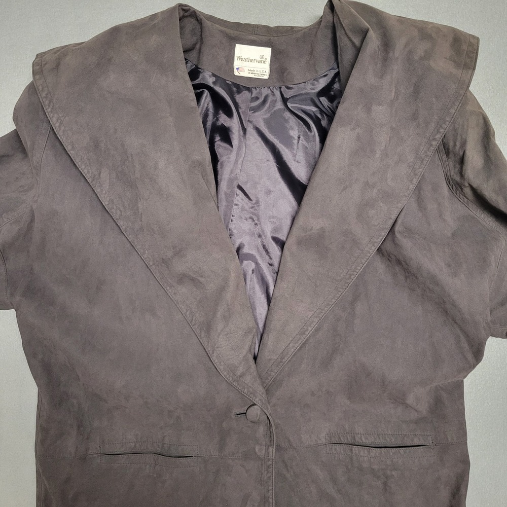 Vintage Weathervane Women's‎ Suede Coat Size 14 Blazer Style Duster Dark Gray